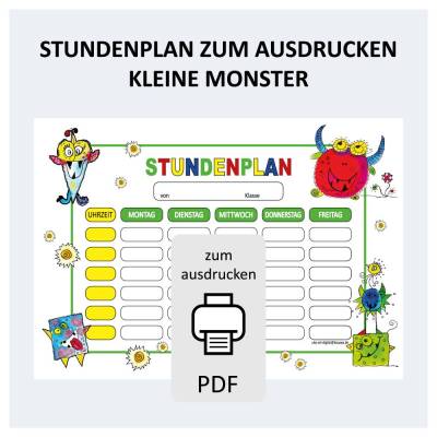 Stundenplan zum Ausdrucken, DIN A4 PDF Vorlage zum download, kleine Monster