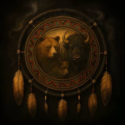 Krafttiere im Rauchkreis – Bär und Büffel im Mandala