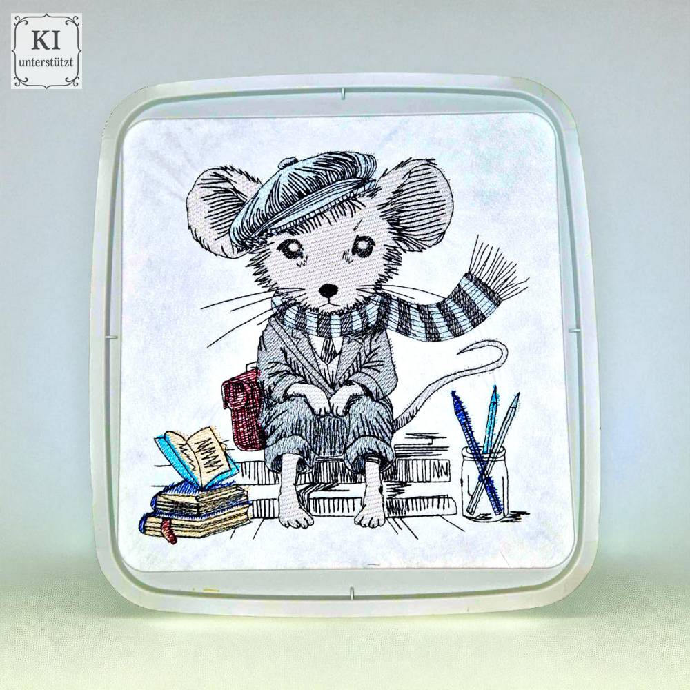 Stickdateien Herr Maus auf Reisen im Scribble Stil – ab 13x18 cm, Doro-Collection Bild 1