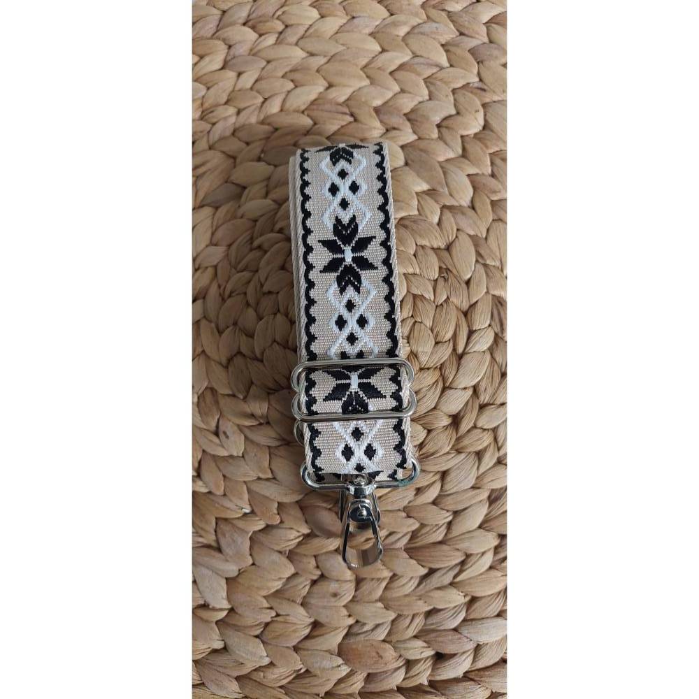 Taschengurt verstellbar creme-schwarz, Gurtband mit Karabiner in