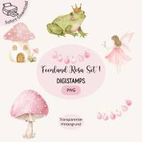 DigiStamp-Set Feenland Rosa Set 1 – fünf märchenhafte PNG-Motive für Karten, Basteln & Scrapbooking Bild 1