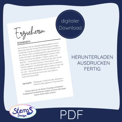 Definition Erzieherin – PDF-Druckvorlage in A4 – Geschenk zum Abschied oder Danke sagen – Poster oder Karte – digitale D