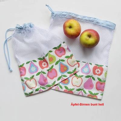 Obstnetz Birnen & Äpfel – Baumwolle & Mesh, Einkaufsnetz, plastikfrei, waschbar, in M, L & XL, Obstbeutel nachhaltig