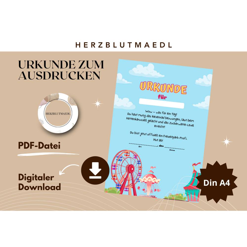 Personalisierte Kinderurkunde – Freizeitpark Erlebnis | Geschenk & Erinnerung Bild 1