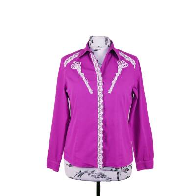 Handgefärbte Damenbluse Gr. 40 Upcycling von Peter Hahn Spitze Strasssteine Unikat