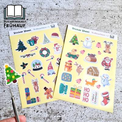 Stickerbogen Weihnachten – Weihnachtssticker aus Papier oder Vinyl, 11,5x17,3 cm, für Geschenke & Karten