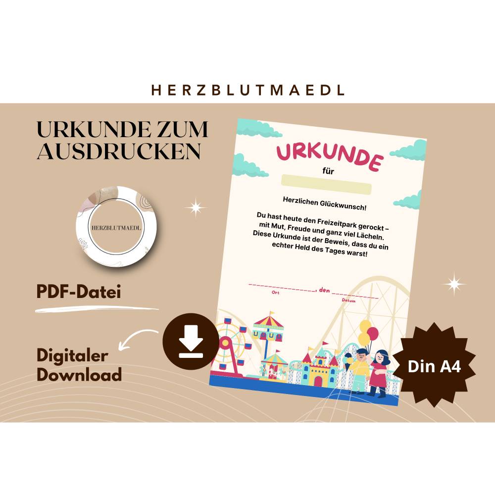 Individuelle Kinderurkunde – Freizeitpark Abenteuer | Geschenk & Andenken Bild 1