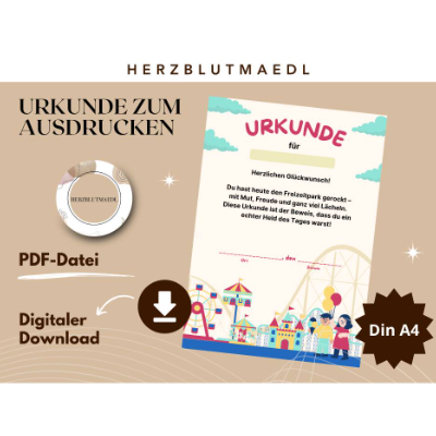 Individuelle Kinderurkunde – Freizeitpark Abenteuer | Geschenk & Andenken