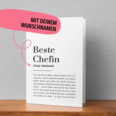 Personalisierte Grußkarte Beste Chefin mit Namen & Definition – Abschiedsgeschenk & Dankeschön