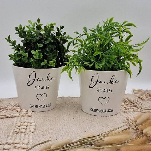 Blumentopf personalisiert Danke – Übertopf mit Namen aus Keramik | Geschenkidee