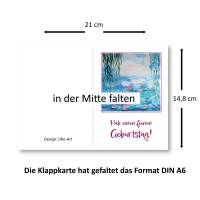 Geburtstagskarte zum Ausdrucken Seerosen – Digitale Aquarellkarte als Postkarte & Klappkarte - PDF Bild 3