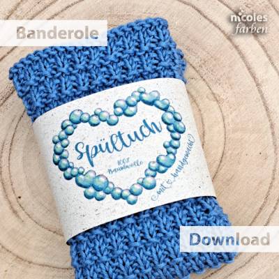 Geschenkverpackung für Spültücher – Banderole zum Selbstausdrucken - Printable Download Datei, Aquarellherz