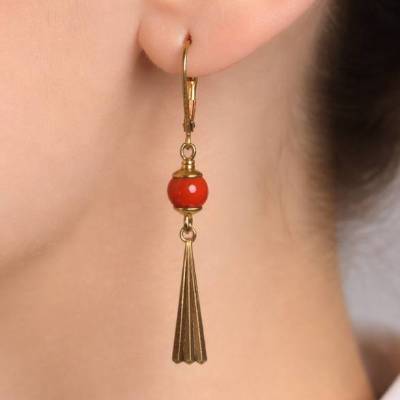 Ohrringe PHRYNE mit Karneol – Art Déco Messing-Ohrringe goldfarben handgefertigt (2246)