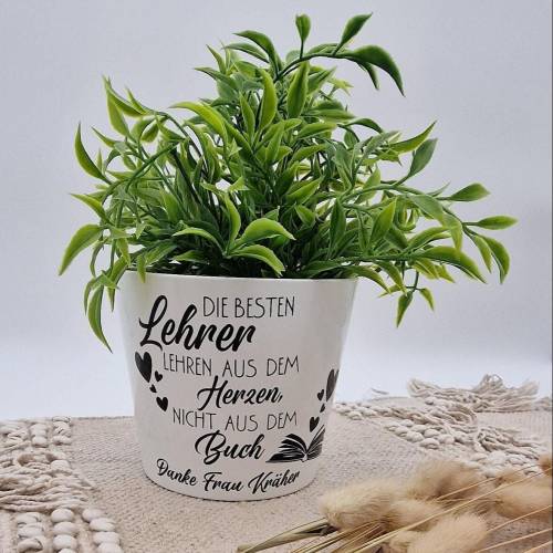 Personalisierter Blumentopf Lehrer Abschied – Geschenk mit Namen & Spruch, Keramik 12x13x15 cm