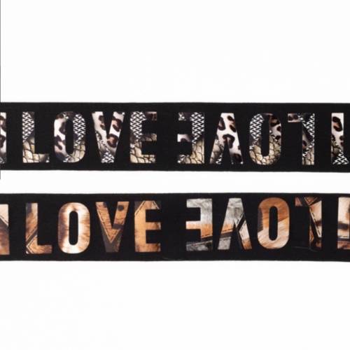 1 Meter Gummiband LOVE Panther und Schlange auf schwarz