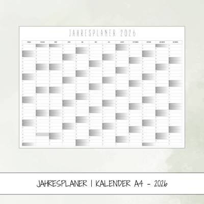 Kalender Jahresplaner 2026 zum Ausdrucken Kalender A4 mit farbigen Wochenenden für 2026