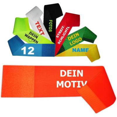 Klett-Armbinde 10 cm Höhe personalisiert mit deinem Wunschmotiv, individuell bedruckt mit Text, Logo, Foto