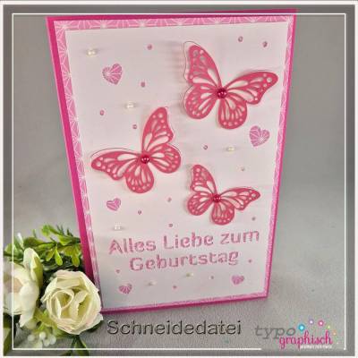 Plotterdatei „Alles Liebe zum Geburtstag“ – Schmetterlinge SVG Geburtstagskarte DIY für Cricut & Silhouette