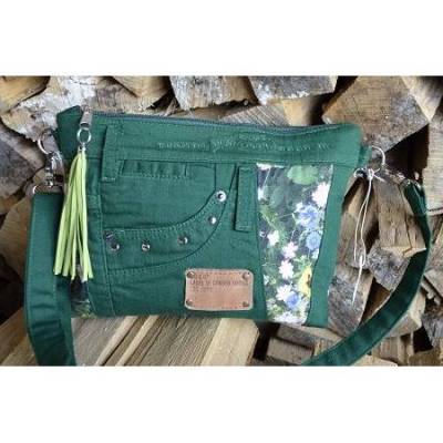 Jeans-Upcycling Crossbag, Umhängetasche im Naturlook, Wiesenblumendesign