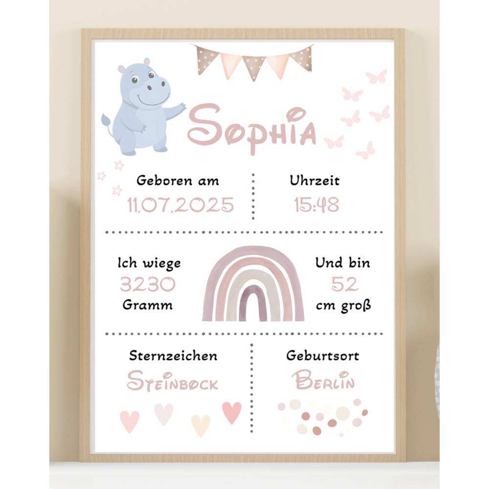 Tigerlino Regenbogen Geburtsposter Personalisierbar: Individuelles Babyposter Mit Name, Uhrzeit, Größe & Gewicht - Perfektes Geschenk Zur Geburt