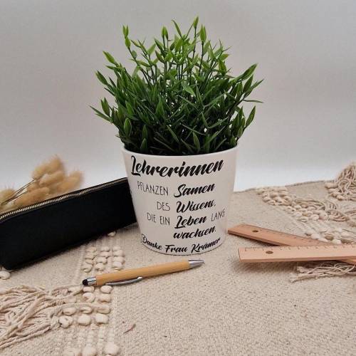 Personalisierter Blumentopf für Lehrer(in) als Abschiedsgeschenk – Einzigartiger Blumenübertopf mit Namen