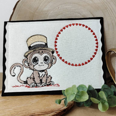 Stickdatei Äffchen inkl. ITH MugRug ab 10x10 – 7 Motive, Scribble-Stil, Dschungel-Design