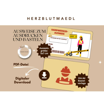 Handwerker-Ausweise für Kinder – Das perfekte Bauarbeiter Mitgebsel für Kindergeburtstage auf der Baustellenparty -