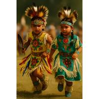 Powwow-Kinder in Festtagskleidung Bild 1