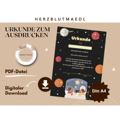 Urkunde für Kinder zum Thema Universum – Sternenhimmel, PDF zum Download und Ausdrucken