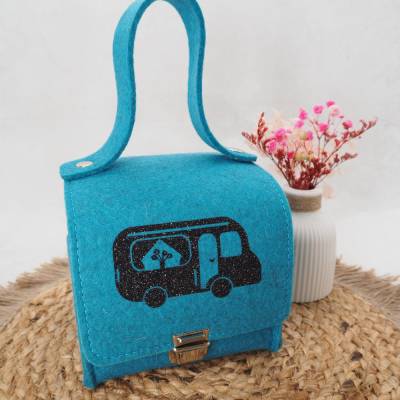 Klorollentasche aus 100% Wollfilz – handgenäht in Bayern mit Wohnmobil-Motiv