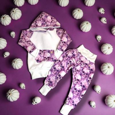 Halloween Outfit Mädchen Baby & Kleinkind – Kapuzenpullover & Pumphose Sugarskulls Rosa Set