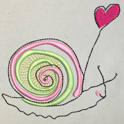 Gruß Schnecke Stickmuster 15x15 cm bzw. 14x14cm – Niedliche Schnecke mit Luftballon für Kinder, Geschenke & Deko