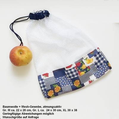 Obstbeutel & Obstnetz – Obst und Gemüse unverpackt, plastikfrei & nachhaltig einkaufen, Wunschgröße M/L/XL Gemüsenetz, Einkaufsnetz