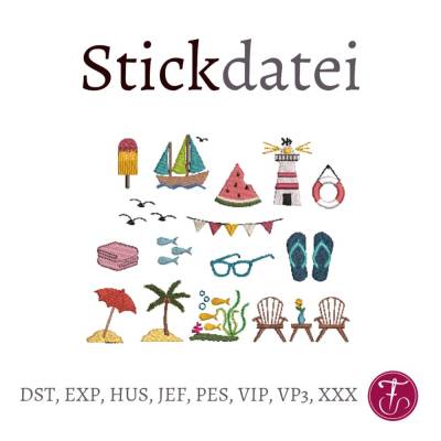Stickdatei Sommer Strand Minis SET - 15 Motive