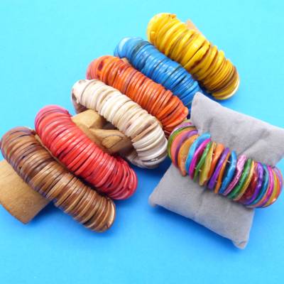 elastisches Armband, Perlmuttarmband, 3 x 17 cm, Candyfarben, Muschel, Sommerlook