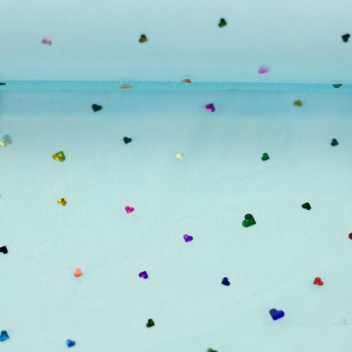 Tüll Hearts - bunte Herzen auf türkis - 50cm