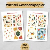 Wichtel Geschenkpapier zum Ausdrucken mit 20 einzigartigen Motiven, Wichteltür Zubehör Kinder Bild 1