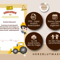 Digitale Kinderurkunde Bauprofi – A4 PDF zum Ausdrucken, Radlader & Handwerker Thema Bild 2