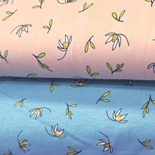 Baumwolljersey Lili dusty pink oder blue - Folien Print - 50cm - quality textiles