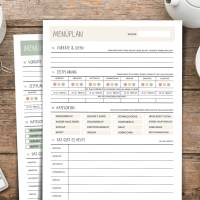 Menüplan Vorlage PDF | Essensplaner zum Ausdrucken | Wochenplan Essen Familie | Meal Planner Küche | 3 Farben Download A Bild 1