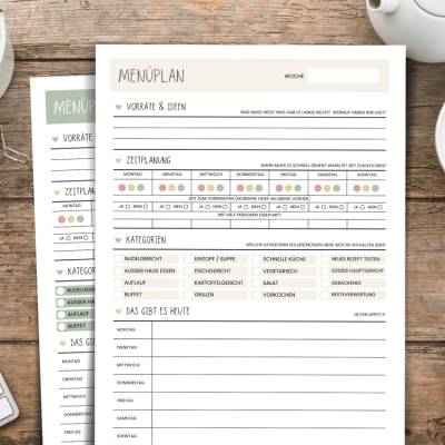 Menüplan Vorlage PDF | Essensplaner zum Ausdrucken | Wochenplan Essen Familie | Meal Planner Küche | 3 Farben Download A