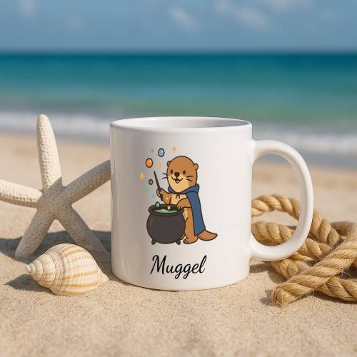 Tasse „Muggel“ – süßer Otter als Zauberer mit Kessel – Geschenkidee für Kinder, Fantasy- & Tierliebhaber