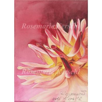 Handgemaltes Dahlien Acrylbild auf Leinwand 24 x 18 cm – Unikat Hochformat von Galerie Rosemarie Kerschl