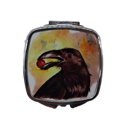 Taschenspiegel Rabe, bedruckt mit handgemaltem Motiv