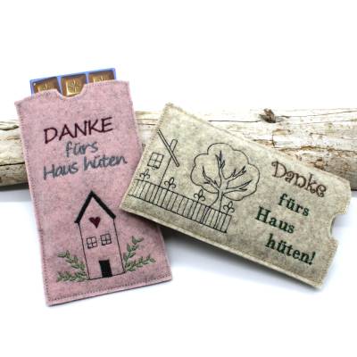 Stickdatei Schokohülle Danke fürs Haus hüten