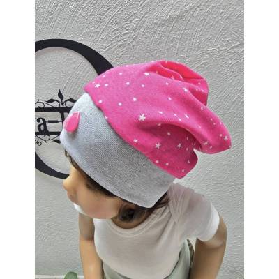 Handgemachtes Kinder Mütze Gr46-50 cm weiche Baumwolle, gefüttert Sternen