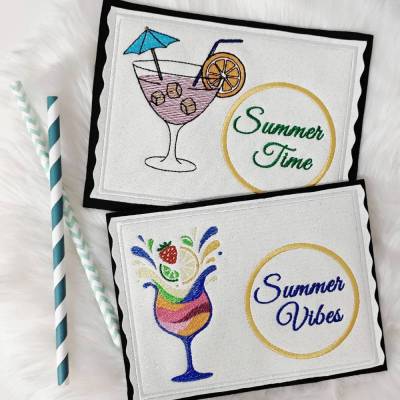 Stickdateien Set Cocktail inkl. ITH – Sommerliche Motive & MugRugs ab 10x10 cm