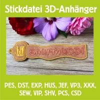 Stickdatei 3D-Anhänger SAUFMUDDI, Maschinenstickerei, Stickmuster mit Trapunto-Effekt, 3D-Stick, Lesezeichen Bild 1