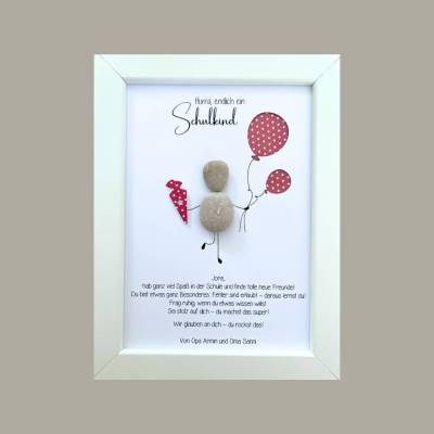 Steinbild „Hurra, endlich Schulkind“ – Personalisiertes Geldgeschenk zur Einschulung, handgemacht & einzigartig