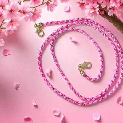 Rot-weißes Kumihimo Handyband 1,20m mit Verbinder – Handgemacht & Stabil